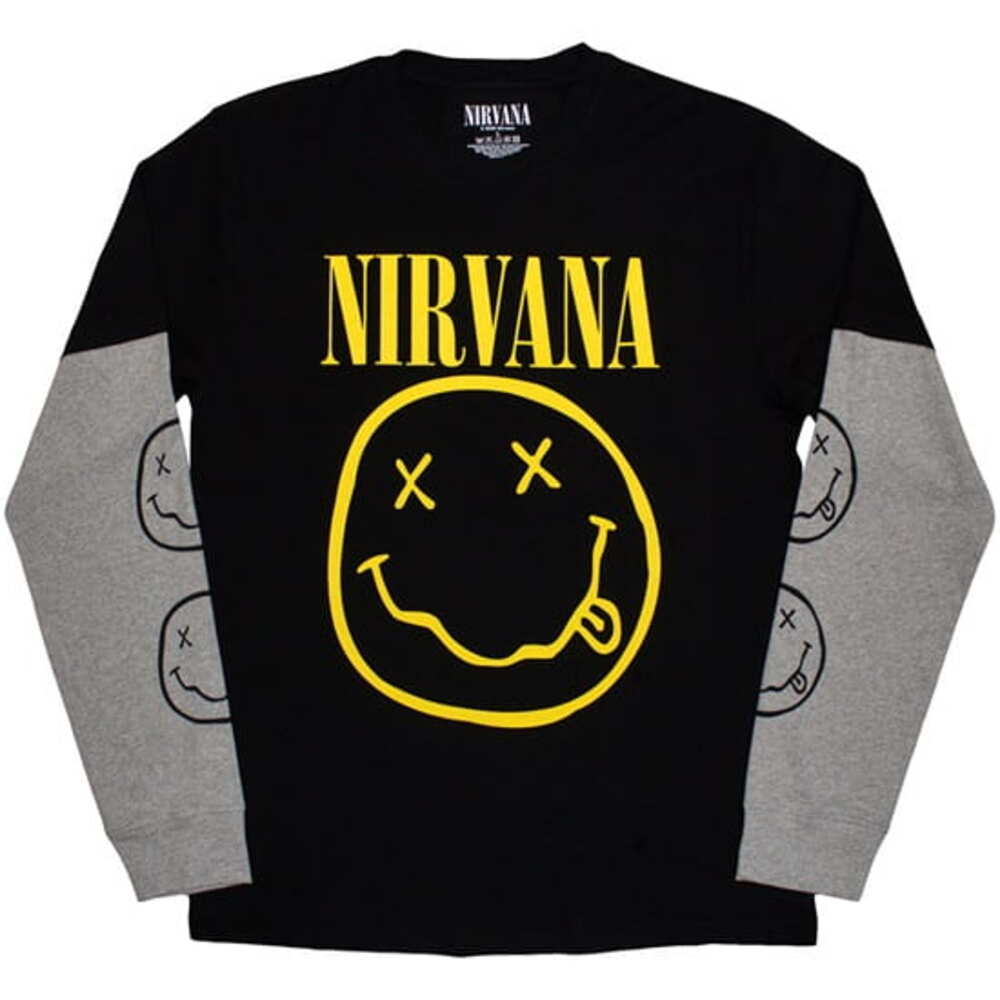 Tričko s dlouhým rukávem Nirvana - Yellow Happy -  černo /  šedé