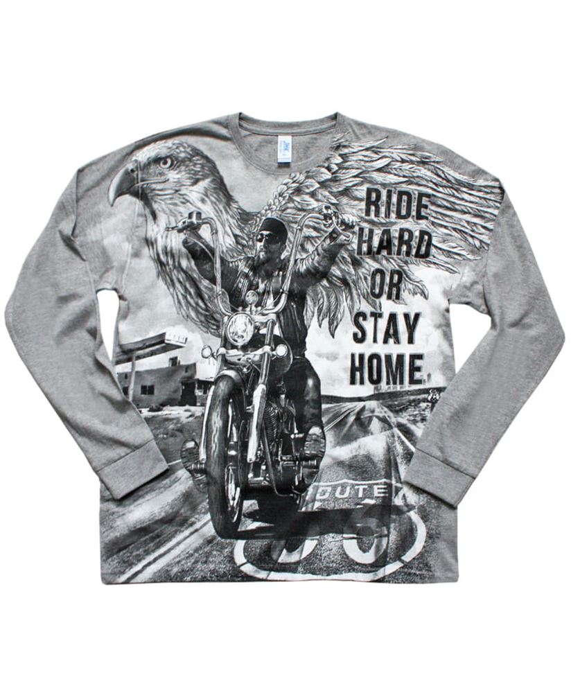 Tričko s dlouhým rukávem Ride Hard - All Print - šedé